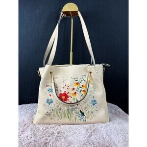 Fabulous Age|  Floral Embroidered Vegan Leather Top Handle Crossbody | Satchel